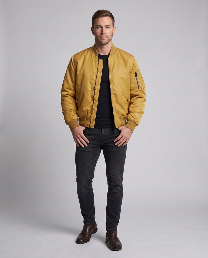 Herr nylon bomberjacka i aviator stil med quiltad termo foder och ärm funktion ficka