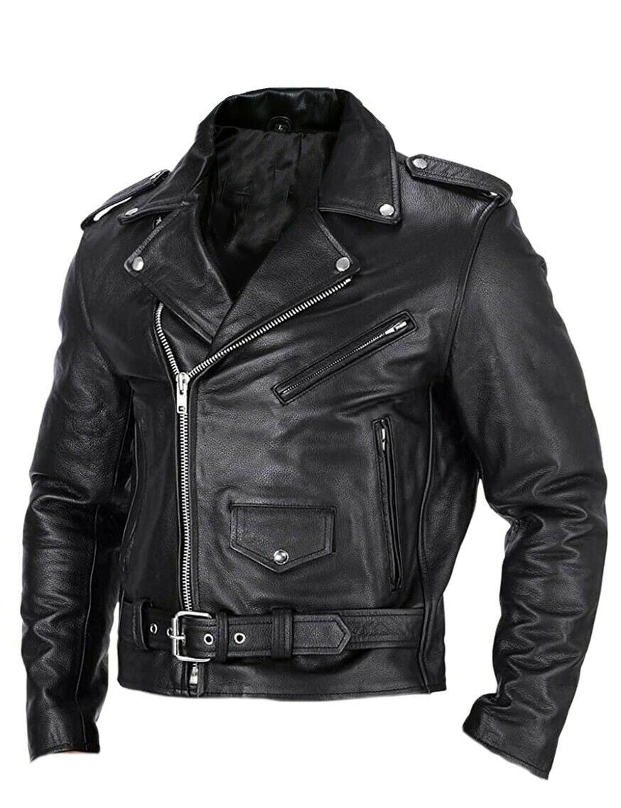 Eloura-Moda | slim passform Läder Motorcycle Jacka för Herr med ståkrage
