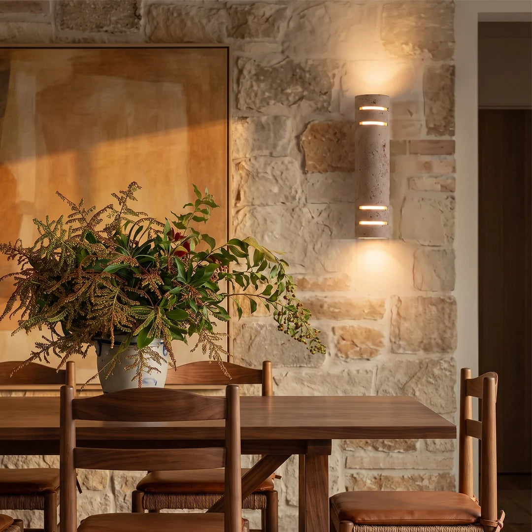 Sten Vägglampa Naturlig Gul Travertin Utomhus LED Lampa