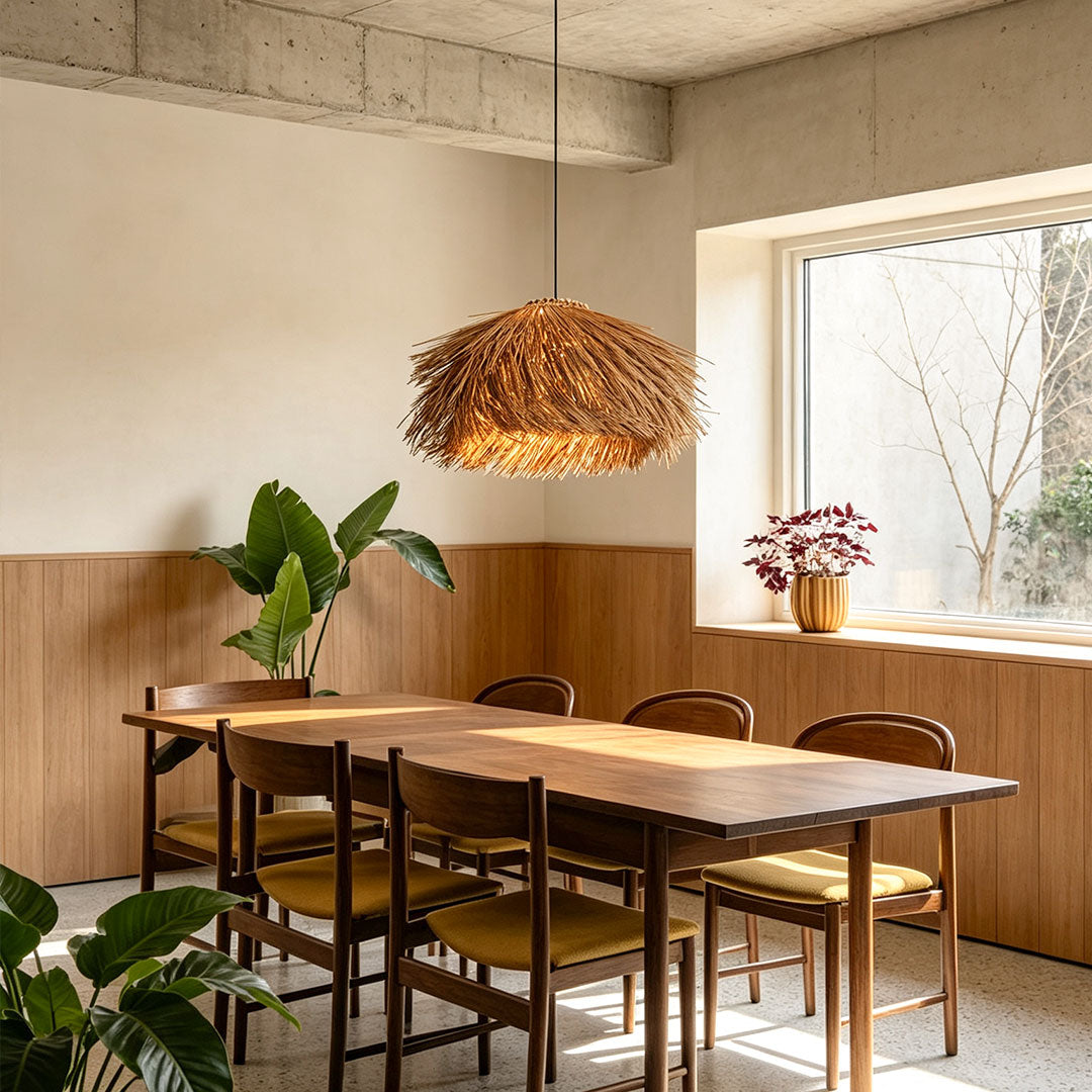 Hängande Lampa i Rå Straw Rustik Lantlig Rattan Taklampa