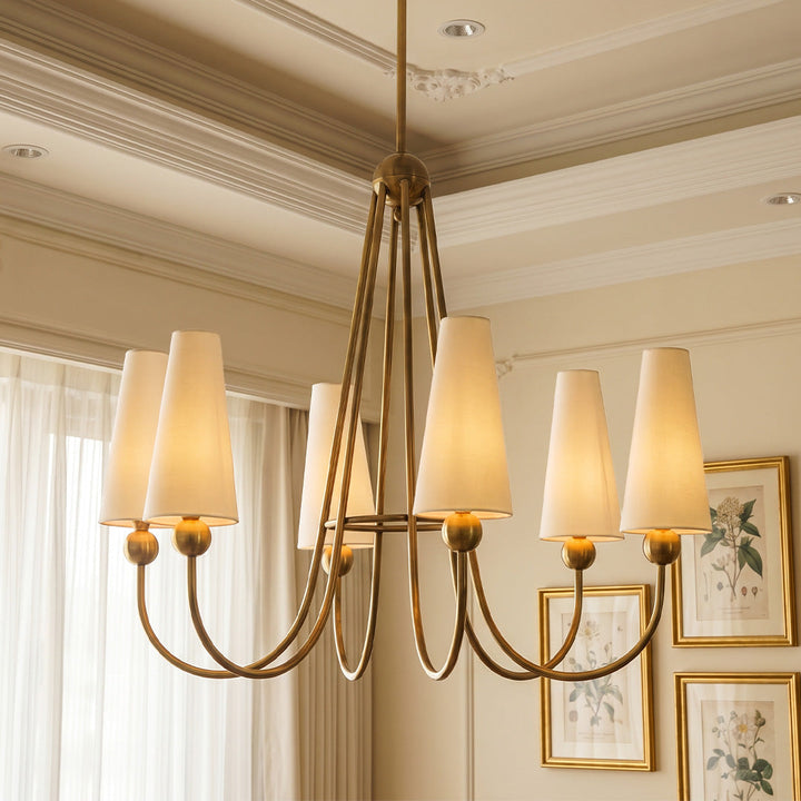 Vintage Solid Brass Chandelier American Fabric Ceiling Light