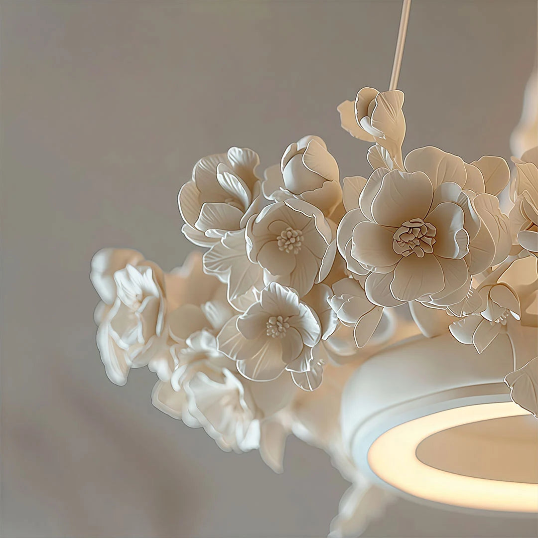 Vit Matsal Chandelier Fransk Blommig Gips Taklampa