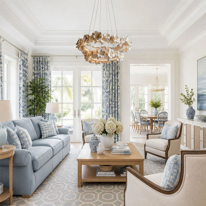 Vit Matsal Chandelier Fransk Blommig Gips Taklampa