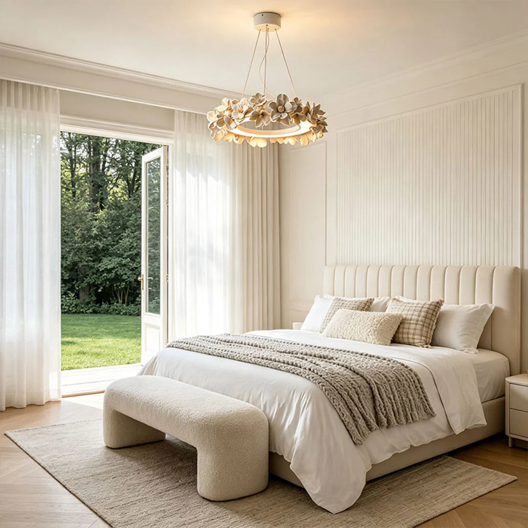 Vit Matsal Chandelier Fransk Blommig Gips Taklampa
