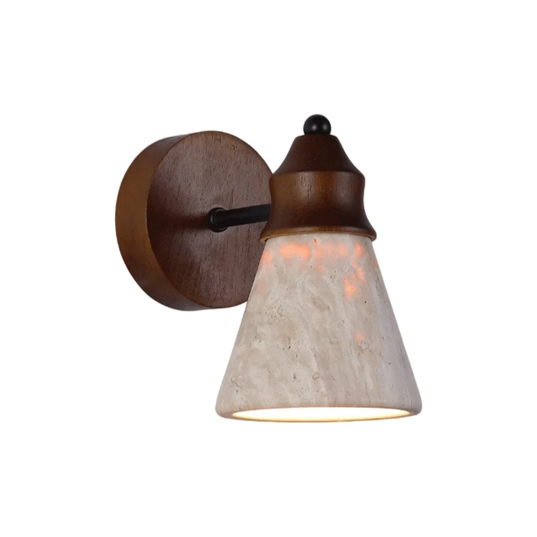 Nedåtriktad Vägglampa Wabi-Sabi Travertin och Trä